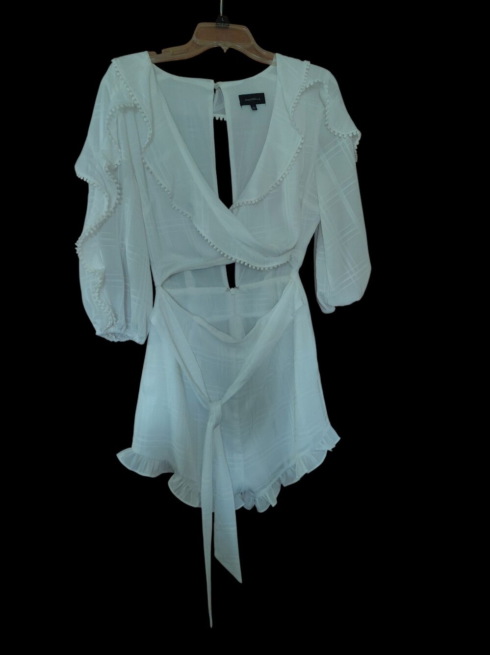 MAJORELLE Enzo Romper White Ruffle Wrap Tie open Cut Out  ftont  Size M